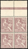 ** 113 - 20c. Mouchon Brun-lilas. Bloc De 4. Haut De Feuille. Centrage Carnet. B. - Altri & Non Classificati