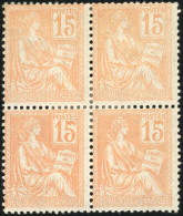 ** 117 + 117c - 15c. Mouchon Orange. 1 Pièces ND Coin De Feuille + Bloc De 4 Très Pâle. TB. - Autres & Non Classés