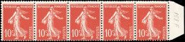 ** 138 - 10c. Semeuse Rouge. Impression Recto/verso. Bande De 5. BdeF. SUP. - Other & Unclassified