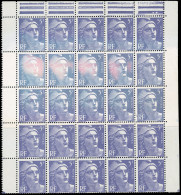 ** 883 - 5F. Marianne De Gandon Violet. Variété De Couleur + Impression S/raccord Sur 4 Timbres Dans Bloc De 25. SUP. - Autres & Non Classés