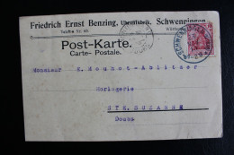 CP 23-11-1910 SCHWENINGEN(NECKAR) B1 2N SUR 10 PF DEUTSCHES REICH POUR STE. SUZANNE FRANCE - Storia Postale