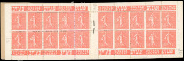 ** 199-C3 - 50c. Rouge. Type Semeuse Lignée. 20 Timbres. Couverture "A La Toile D''Avion". SUP. - Altri & Non Classificati