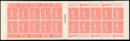 ** 199-C6 - 50c. Rouge. Type Semeuse Lignée. 20 Timbres. Couverture "Calor". SUP. - Autres & Non Classés