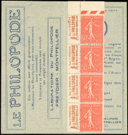 ** 199-CP1 - LE PHILOPODE. 50c. Rouge. Type Semeuse. 4 Timbres. SUP. - Autres & Non Classés