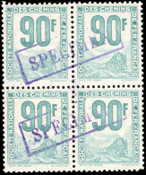 ** 50 - 90F. Bleu-vert. Locomotive à Vapeur. Bloc De 4. Surcharge SPECIMEN. Cote Maury. SUP. - Altri & Non Classificati