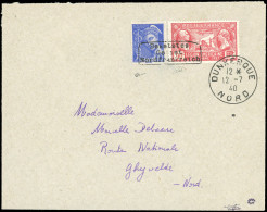 Obl. 244 + 407 - 90c. Rouge + 10c. Bleu Surcharge DUNKERQUE Obl. S/lettre Frappée Du CàD De DUNKERQUE Du 12 Juillet 1940 - Francobolli Di Guerra