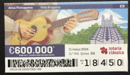 116 P, 1 X Lottery Ticket, Portugal, « Alma Portuguesa »,« Portuguese Soul », « Viola Braguesa », 2024 - Billetes De Lotería