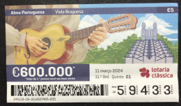 116 P, 1 X Lottery Ticket, Portugal, « Alma Portuguesa »,« Portuguese Soul », « Viola Braguesa », 2024 - Lotterielose