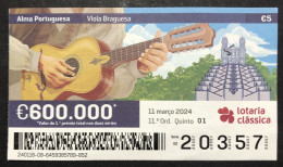 116 P, 1 X Lottery Ticket, Portugal, « Alma Portuguesa »,« Portuguese Soul », « Viola Braguesa », 2024 - Billetes De Lotería