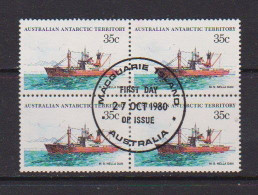 AUSTRALIAN  ANTARCTIC  TERRITORY    1980  Ships  35c  Block  Of  4  Post Marked  Firct  Day  Of  Issue  27th Oct  1980 - Usados