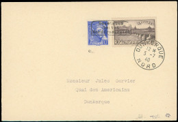 Obl. 407 + 450 - 10c. Bleu + 90c. Brun-violet Surcharge DUNKERQUE Obl. S/lettre Frappée Du CàD De DUNKERQUE Du 3 Juillet - Kriegsmarken