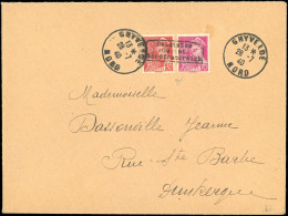 Obl. 412 + 416 - 30c. Rouge + 70c. Lilas-rose Obl. S/lettre Frappée Du Cachet De Dunkerque + CàD De GHYVELDE Du 28 Juill - Francobolli Di Guerra