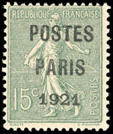 ** 28 - 15c. Vert-olive. POSTES PARIS 1921. SUP. - Other & Unclassified