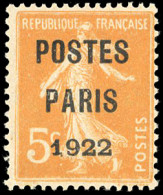 ** 30 - 5c. Orange. POSTES PARIS 1922. SUP. - Other & Unclassified