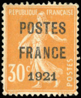 (*) 35 - 30c. Orange. FRANCE 1921. Centrage Exceptionnel. SUP. R. - Autres & Non Classés