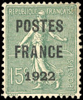 * 37 - 15c. Vert-olive. POSTES FRANCE 1922. SUP. - Other & Unclassified