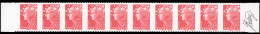 ** 4187-2e - Marianne De Beaujard. Rouge. 5 Paires Horizontales De Roulette, Non Confectionnées. N° Et Cote Maury. SUP. - Coil Stamps