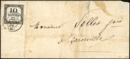 Obl. 1 - 10c. Noir Litho. Obl. S/lettre Frappée Du CàD De GISORS Du 23 Avril 1859 à Destination De THIERCEVILLE. TB. - Other & Unclassified