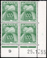 ** 89 - 100F. Gerbes Vert. Blocs De 4. Coin De Feuille Intégral Daté Du 25.1.55. SUP. - Otros & Sin Clasificación