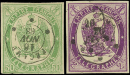 Obl. 2+ 4 - 50c. Vert + 2F. Violet. 2 Valeurs. TB. - Telegramas Y Teléfonos