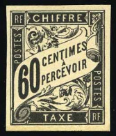 (*) 11 - Timbres-Taxe. 60c. Noir S/papier Carton. SUP. - Autres & Non Classés