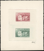 (*) 107 / 108 - Epreuve D'artiste Collective Double. Maison Des Vallées. 3F. Carmin Tenant à 4F. Vert. 4ième état Du Poi - Autres & Non Classés