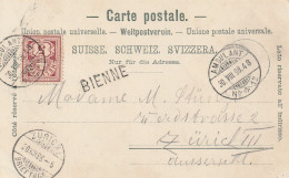 Suisse Ambulant N°12 + Griffe Bienne Sur Carte 1898 - Poststempel