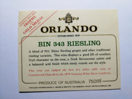 Etiquette AUSTRALIA ORLANDO BIN 343 RIESLING GOLD MEDAL 1979 BAROSSA VALLEY - Autres & Non Classés