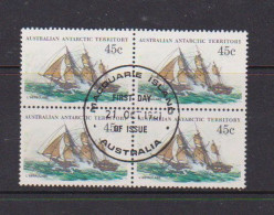 AUSTRALIAN  ANTARCTIC  TERRITORY    1981  Ships  45c  Block  Of  4  Post Marked  Firct  Day  Of  Issue  27th Oct  1981 - Gebraucht