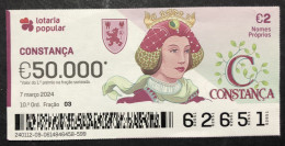 116 P, 1 X Lottery Ticket, Portugal, « NOMES Próprios: CONSTANÇA », « First NAMES: CONSTANÇA », «NOM: CONSTANÇA »,  2024 - Billetes De Lotería