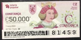 116 P, 1 X Lottery Ticket, Portugal, « NOMES Próprios: CONSTANÇA », « First NAMES: CONSTANÇA », «NOM: CONSTANÇA »,  2024 - Billetes De Lotería