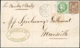 Obl. INDE - PONDICHERY. Timbres De Colonies Générales N°17 + 34. 5c. Cérès + 20c. Groupe. Obl. S/lettre Frappée Du CàD D - Other & Unclassified