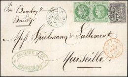 Obl. INDE - PONDICHERY. Timbres De Colonies Générales N° 17 + 33. 2 X 5c. Cérès + 15c. Groupe Obl. S/lettre Frappée Du C - Other & Unclassified