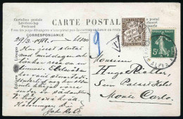 Obl. 4 - Timbres-Taxe. 10c. Brun S/carte En Provenance De BEAULIEU Affranchie Avec Un 5c. Semeuse. TB. - Altri & Non Classificati