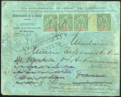 Obl. 4 - 5c. Vert, Bande De 4 Avec Inter-panneau, Obl. S/lettre Du Tribunal De Papeete Frappée Du CàD De PAPEETE - TAHIT - Altri & Non Classificati