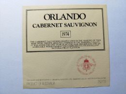 1974 Etiquette AUSTRALIA ORLANDO CABARNET SAUVIGNON BAROSSA VALLEY - Otros & Sin Clasificación