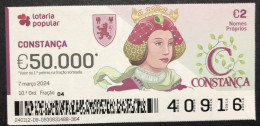 116 P, 1 X Lottery Ticket, Portugal, « NOMES Próprios: CONSTANÇA », « First NAMES: CONSTANÇA », «NOM: CONSTANÇA »,  2024 - Billetes De Lotería