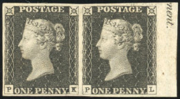 * SG#1 - 1840. 1d. Greyish Black. Plate 3. Watermark Small Crown. Imperforate. Horizontal Pair Lettered P-K/P-L. Letter  - Other & Unclassified