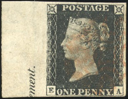 Obl. SG#1 - 1840. 1d. Black. Plate 6. Wmk. Small Crown. Imperf. Lettered E-A Used. A Superb 'left-hand' Marginal Inscrip - Altri & Non Classificati