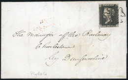 Obl. SG#1 - One Penny Black. Plate 4. Lettered T-F. Used Black Maltesse Cross On Letter. TB. - Other & Unclassified