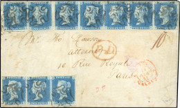 Obl. SG#13 - 1841. Entire To Paris. Franked With Horizontal Pair, Horizontal Strips Of Five And Three 1840 2d Blue. Plat - Autres & Non Classés