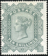 (*) SG#128 - 10sh. Greenish Grey Mint. Wmk Maltese Cross. Perf 15 1/2 X 15. Plate 1. Letterred C-B. Unused Large Part Or - Altri & Non Classificati