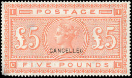 * SG#J128v - 5£. Orange. Plate 1. Perf. 14. Blued Paper. "CANCELLED" Type 14. Fine But With Faults. Catalog SG SPEC. - Other & Unclassified