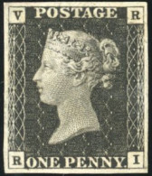 (*) SG#1 - Official Stamps. 1840 ''VR'' Official 1d Black. Wmk. Small Crown. Imperf. Lettered R-I. SUP. RR. - Altri & Non Classificati