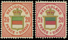 * SG#15+ 15a - 20pf. Rose, Green And Yellow + 20pf. Rose-carmine, Deep Green And Orange. VF. - Heligoland (1867-1890)