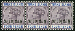 ** SG#32 - 4d. Dull Purple And Ultramarine. Strip Of 3. VF. - Turks And Caicos