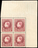 ** COB#292B - 100F. Rouge-brun Type Montenez. Bloc De 4. Coin De Feuille. SUP. - Autres & Non Classés