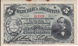 BILLETE DE ARGENTINA DE 5 CENTAVOS DEL AÑO 1891 (BANKNOTE) - Argentina