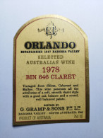 1978 Etiquette AUSTRALIA ORLANDO BIN 646 CLARET SELECTED AUSTRALIAN WINE BAROSSA VALLEY - Otros & Sin Clasificación