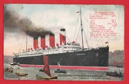 CUNARD LINER   SS MAURETANIA LEAVING LIVERPOOL  Pu 1908 - Dampfer